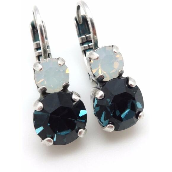 Mariana Mood Indigo Silvertone Earrings Dark Blue with White Crystals 1069 NWT - Picture 2 of 4